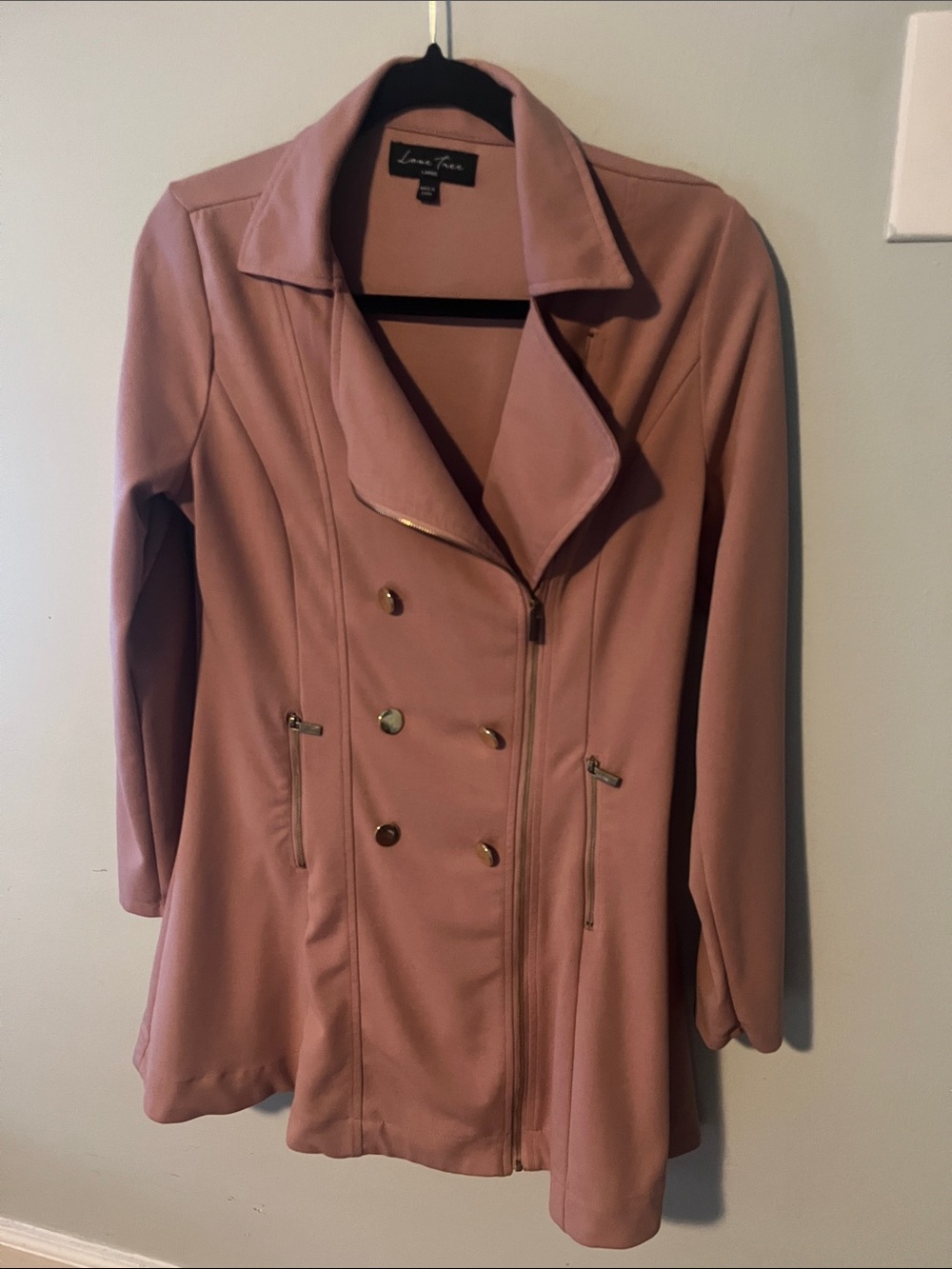 Love Tree Rose Pink Double-Breasted Blazer Jacket with Gold Hardware